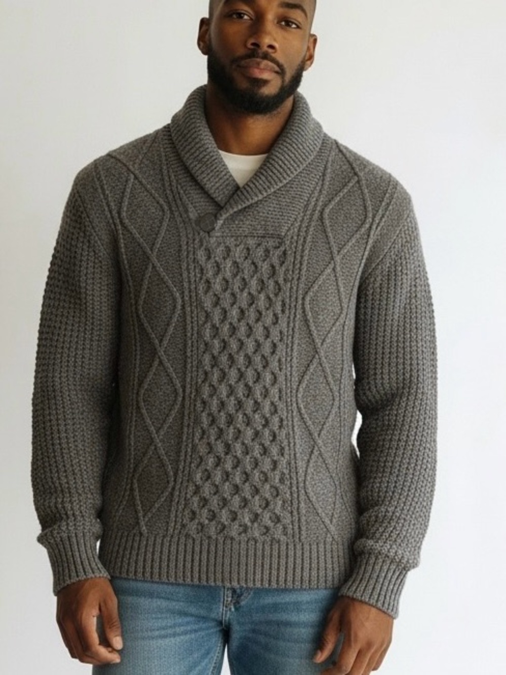 Wind River NWOT Gray Shawl Collar Cable Knit Sweater